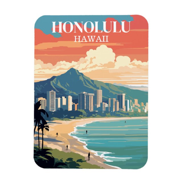 Vintage Honolulu Hawaii Travel Souvenir Magnet (Vertikal)