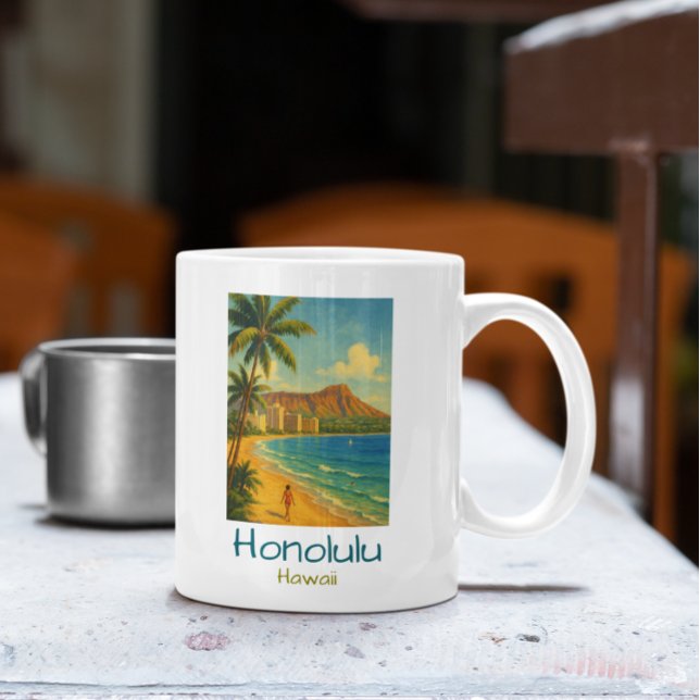 Vintage Honolulu Hawaii Waikiki Beach Kaffemugg (Vintage Honolulu Hawaii Waikiki Beach Coffee Mug)