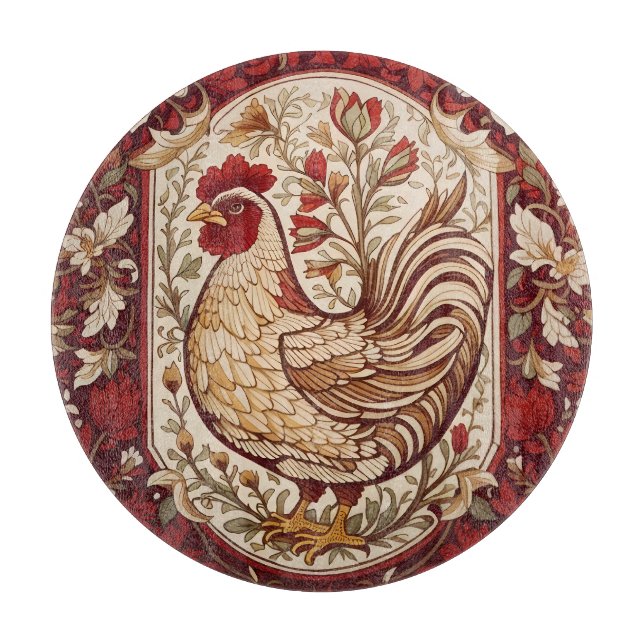 Vintage Höns Röd och Kräm Blommig (Framsidan)