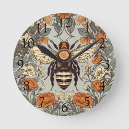Vintage Honung Bee William Morris Inspired Blommig Rund Klocka