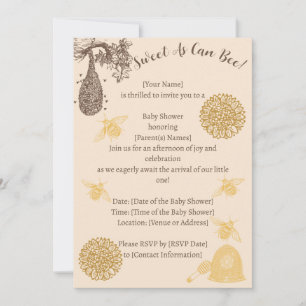 Vintage Honung Bumblebee Baby Shower Inbjudningar