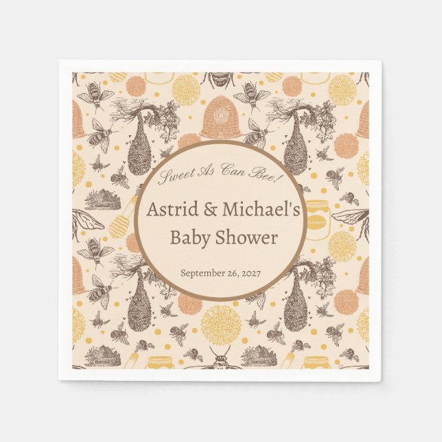 Vintage Honung Bumblebee Baby Shower Pappersservett (Framsidan)