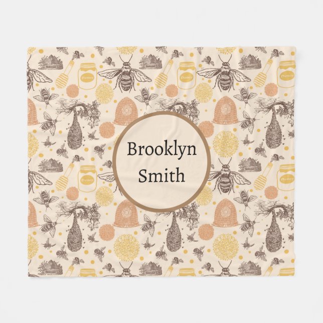 Vintage Honung Bumblebee Fleecefilt (Framsidan (Horisontell))