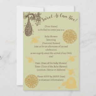 Vintage Honung Bumblebee Sage Baby Shower Inbjudningar