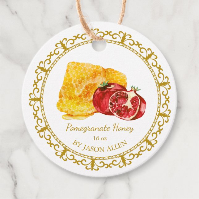 Vintage Honungsbikomb Pomegranat Honungsstift Märk Gåvor Etiketter (Framsida)