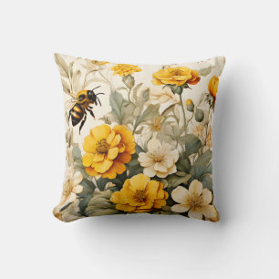 Vintage Honungsbin i botaniska djur Kudde