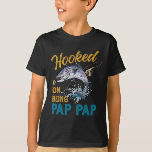Vintage Hooked On Being Pap Pap Rolig Fiske Pappas T Shirt
