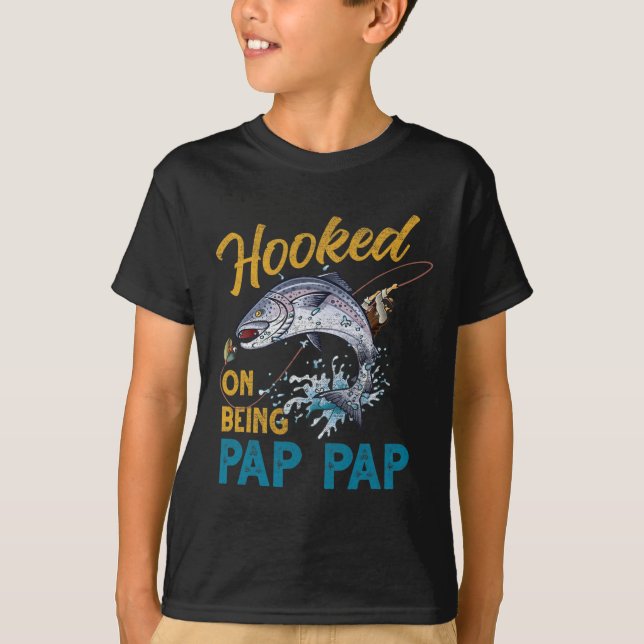 Vintage Hooked On Being Pap Pap Rolig Fiske Pappas T Shirt (Framsida)