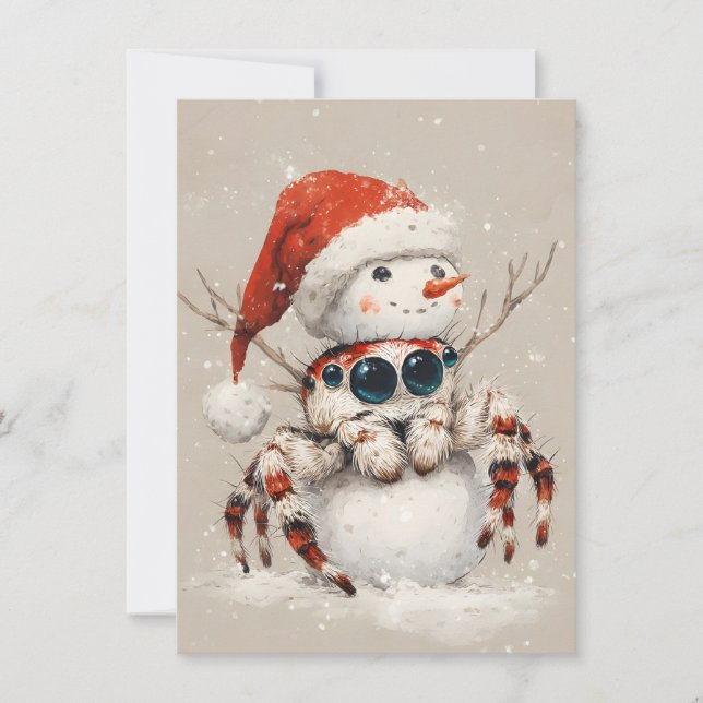 Vintage hoppande spindel snömannen julkort (Framsida)
