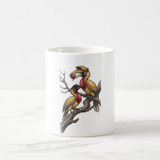 Vintage Hornbill Pair Wildlife Illustration Art Kaffemugg
