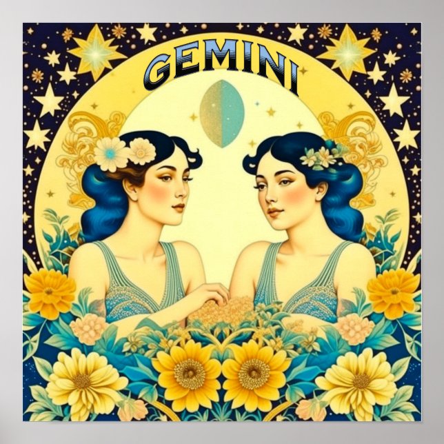 Vintage Horoscope Sign Gemini Twillingars Celestia Poster (Framsidan)