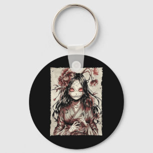 Vintage Horror Anime Girl Manga Japansk Creepy Ha Nyckelring
