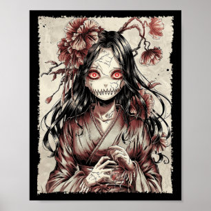Vintage Horror Anime Girl Manga Japansk Creepy Ha Poster