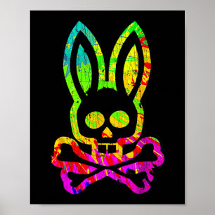 Vintage Horror Bunny Rabbit Ansikte Tie Dye Lyckli Poster