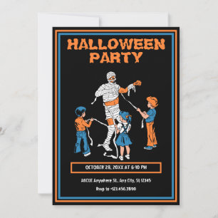 Vintage horror mummin med barn halloween inbjudningar