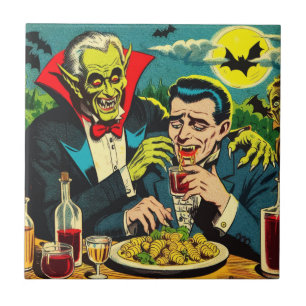 Vintage Horror Vampampre Tecknader Kakelplatta
