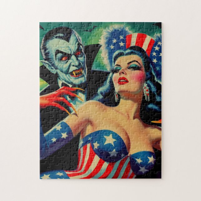Vintage Horror Vampire Girl Pussel (Vertikal)