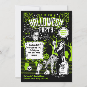 Vintage Horror Vuxen Halloween Costume Party Inbjudningar