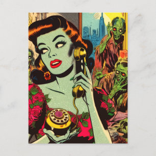 Vintage Horror Zombie Tecknader Vykort