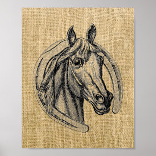Vintage Horse Cameo on Burlap Poster