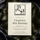 Vintage Horse Equestrian Vuxen 40 födelsedag Party Inbjudningar<br><div class="desc">Vintage Horse Equestrian 40:e födelsedagspartiets inbjudningsmall med vintage stil illustration av häst. All text inslag i den här hästinbjudan kan ändras så att den här utformningen kan användas även för alla ridsportevenemang eller andra födelsedagsfester: hästvigselinbjudan i klasserna, inbjudningar från party på födelsedagen, laduöppning med mera. Färg kan ändras med hjälp...</div>