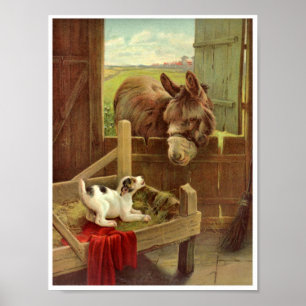 Vintage Horse Hund in Barn on Farm Poster