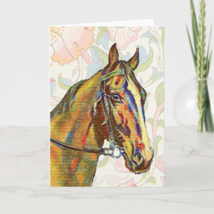 Vintage Horse on Blommönster Art Note Card 3 Kort