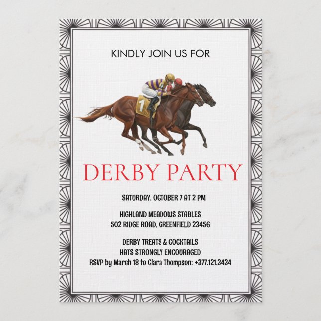 Vintage Horse Race Derby Party Invitation Inbjudningar (Framsida)
