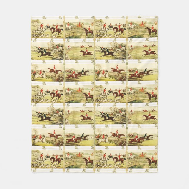 Vintage Horse Riders and Hounds Hunting Fleecefilt (Framsidan)