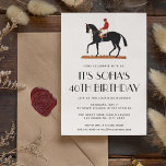 Vintage Horse Tävla Jockey Riding Födelsedagsfest Inbjudningar<br><div class="desc">Vintage Horse Tävling Derby Födelsedagsfest Jockey Call Template with a vintage illustration of a horse with its jockey, stripe mönster on the back. All text inslag i denna inbjudan till tävling-häst kan ändras så att denna utformning kan användas även för alla ridsportevenemang eller andra födelsedagsfester: bröllopsinbjudan till häst för hästar...</div>