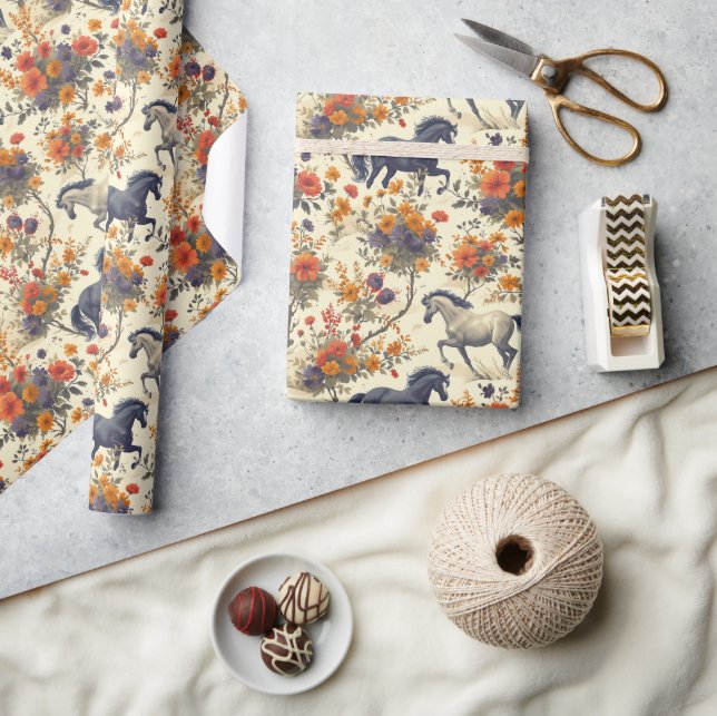 Vintage Horse Western CowboyBlommigt Presentpapper (Hantverk)
