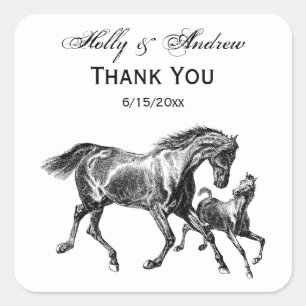 Vintage Horses Mor Baby Foal Fyrkantigt Klistermärke