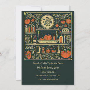 Vintage Höst Kök Thanksgiving Middagsinbjudan Inbjudningar