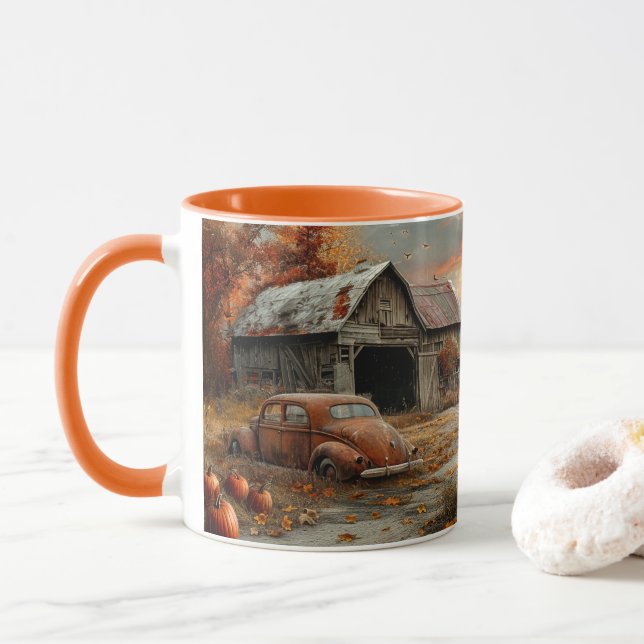 Vintage höst landsväg och lada mugg (Med munk)