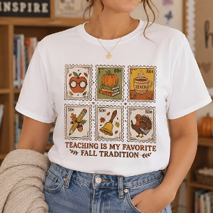 Vintage höst lärare frimärke grafik t shirt