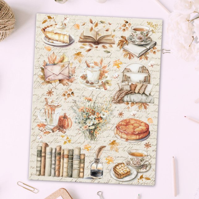 Vintage - höst - Väsentligt Mysiga Bibliotek Vykort (In situ)