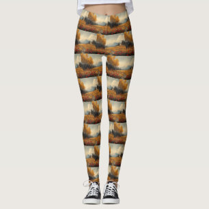 Vintage höstängsmålning vallmo leggings
