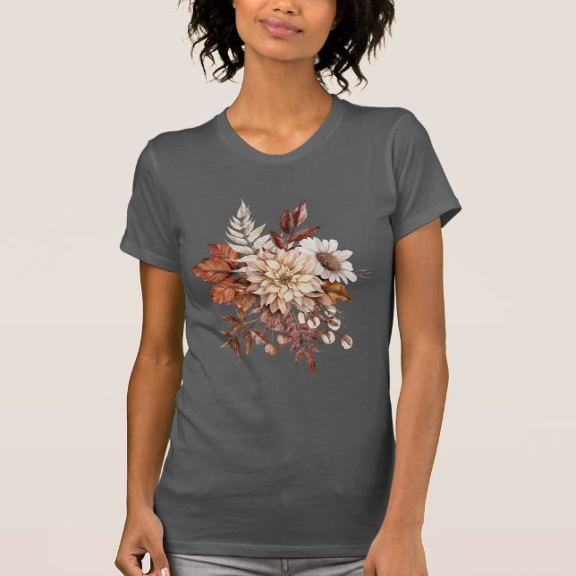 Vintage höstblomma blad  t shirt (Framsida)