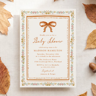 Vintage höstblomma krämfärgad baby shower inbjudningar