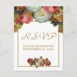 Vintage höstblommig guldbröllop RSVP Vykort