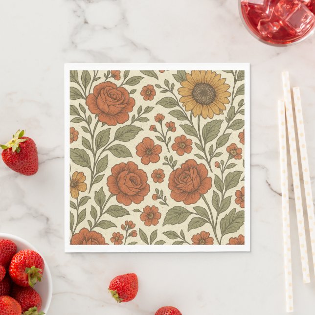 Vintage höstblommig mönster – Rustik botanik Pappersservett (Insitu)