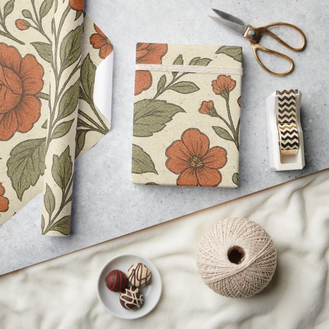 Vintage höstblommig mönster – Rustik botanik Presentpapper (Hantverk)