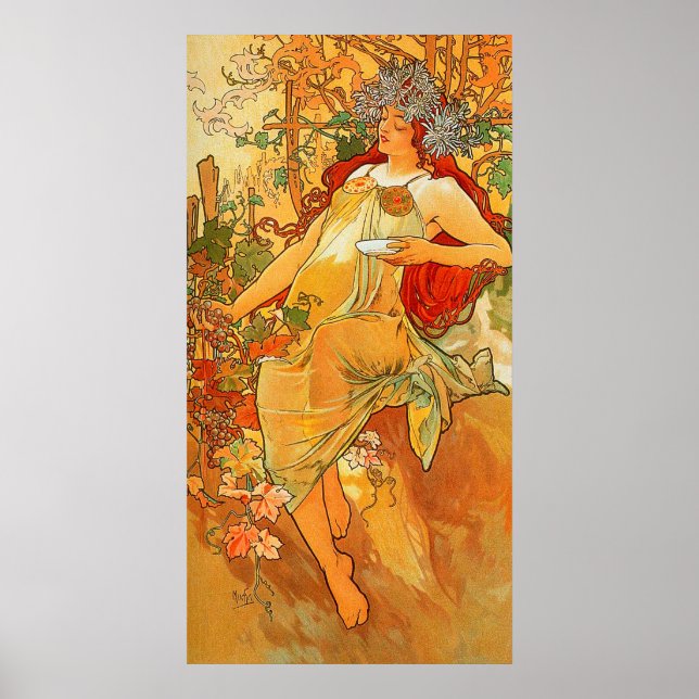 Vintage Hösten av Alphonse Mucha Poster (Framsidan)