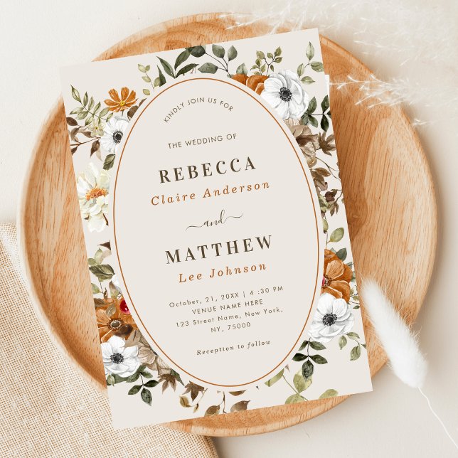 Vintage - hösten Blommigt Monogram Bröllop Inbjudningar (Skapare uppladdad)