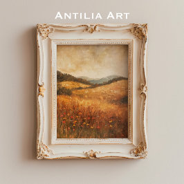 Vintage Hösten Wildblomma Land Fält Landskap Poster