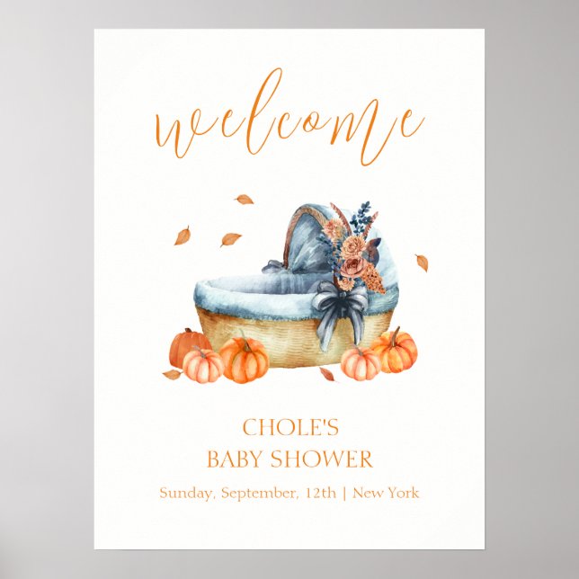 Vintage höstpumpa crib baby shower välkommen poster (Framsidan)