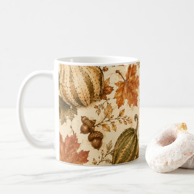 Vintage höstpumpa- och gourdsmönster  kaffemugg (Med munk)