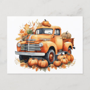 Vintage Höstpumpkin Watercolor Lastbil Helg Vykort
