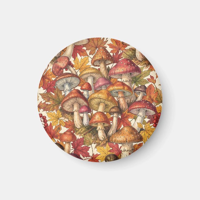 Vintage höstsvamp skogs botaniska mönster magnet (Framsidan)
