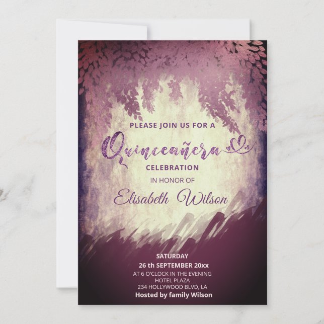 Vintage Höstwisteria eggplant vattenfärg Inbjudningar (Framsida)